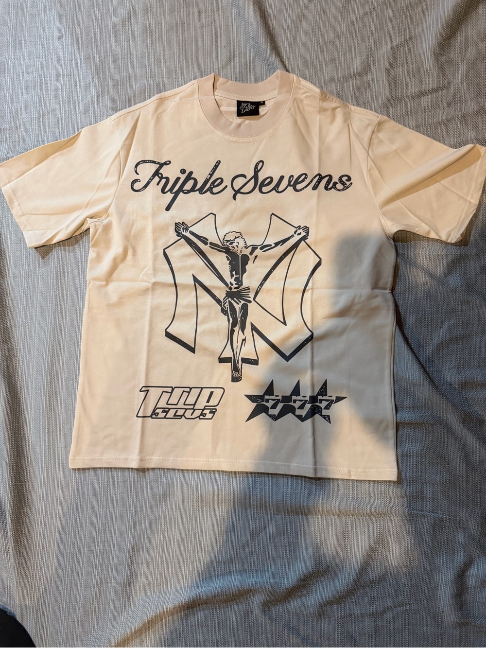 7 For All Mankind Cream Graphic Short Sleeve Tee